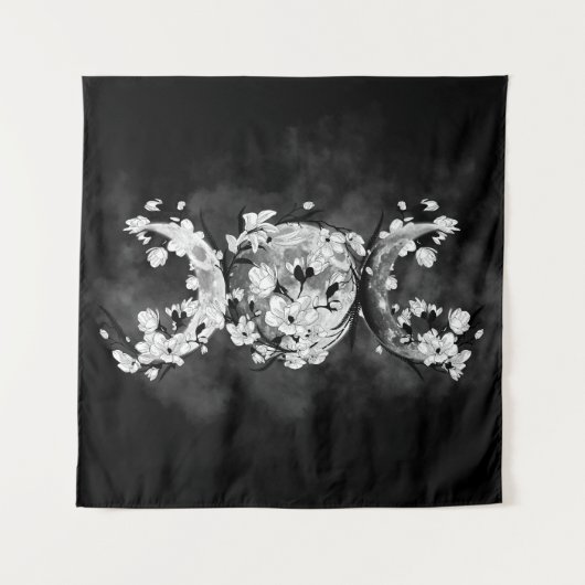 三重の月-白い花 タペストリー (正面)