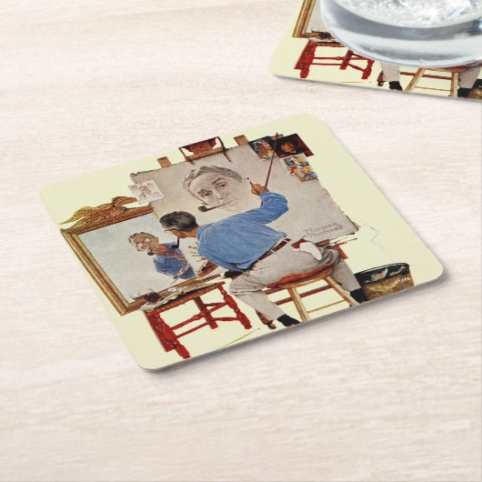 三重の自画像 スクエアペーパーコースター (アングル)