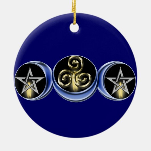 三重の螺線形の月の月の木のオーナメントの円 セラミックオーナメント (裏面)