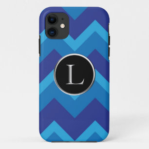 三重の青いシェブロンL Caslonの銀製のモノグラム iPhone 11 ケース