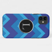 三重の青いシェブロンL Caslonの銀製のモノグラム Case-Mate iPhoneケース (裏面(横))