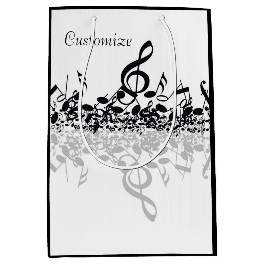 三重の黒い音楽はギフトバッグに注意します ミディアムペーパーバッグ (正面)