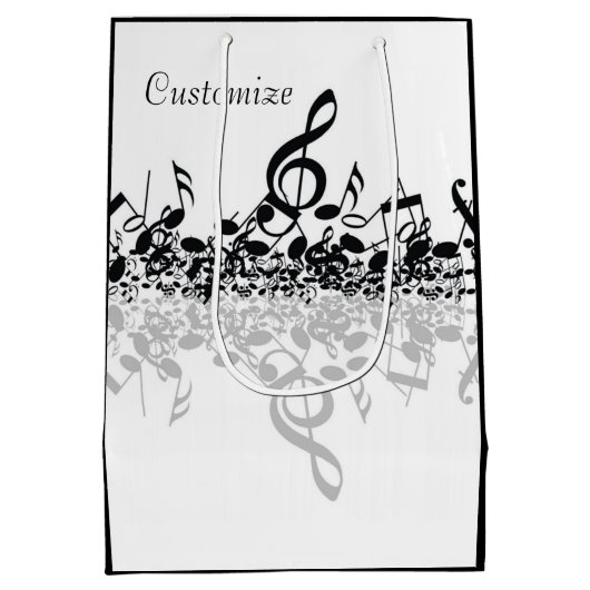 三重の黒い音楽はギフトバッグに注意します ミディアムペーパーバッグ (裏面)