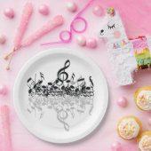 三重の黒い音楽ノートの紙皿 ペーパープレート (パーティー)