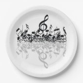 三重の黒い音楽ノートの紙皿 ペーパープレート (正面)