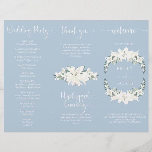 三重ダスティブルーフローラ結婚式プログラムフライヤー チラシ (正面)