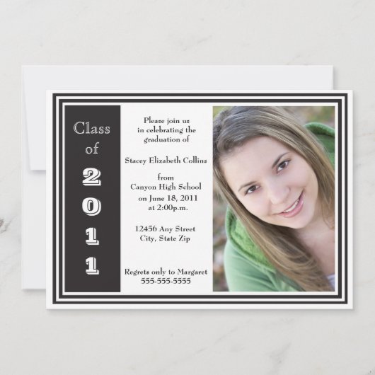 三重フレームの卒業(白黒) 招待状 (正面)