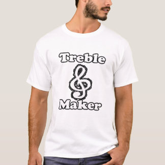 三重メーカーのクレフ、音符記号白いblkの輪郭音楽ユーモア tシャツ
