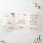 三重薄紫バラ結婚式招待状 三つ折り招待状 (内部)