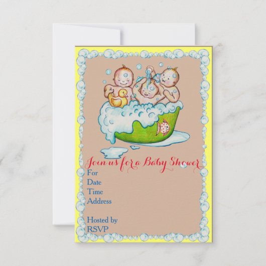 三重項のためのベビーシャワーの招待 招待状 (正面)