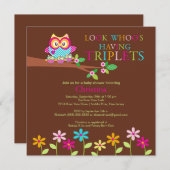 三重項のフクロウのベビーシャワー招待状 招待状 (正面/裏面)