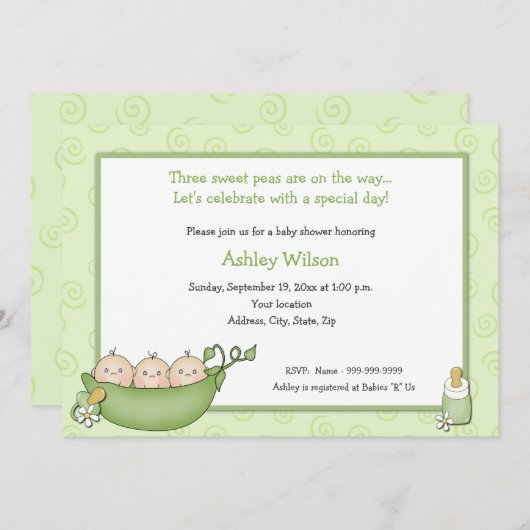 三重項のベビーシャワー招待状 招待状 (正面/裏面)