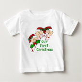 三重項の初めてのクリスマスのキャンディ・ケーン ベビーTシャツ (正面)