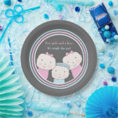 三重項の女の子の男の子のピンクの青色児の喜びのトリオ ペーパープレート (パーティー)