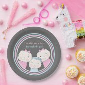 三重項の女の子の男の子のピンクの青色児の喜びのトリオ ペーパープレート (パーティー)