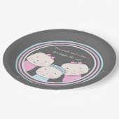 三重項の女の子の男の子のピンクの青色児の喜びのトリオ ペーパープレート (アングル)