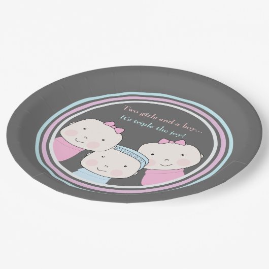 三重項の女の子の男の子のピンクの青色児の喜びのトリオ ペーパープレート (アングル)