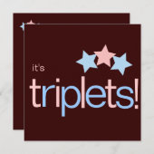 三重項の星のピンクの茶色がかった鋼色のベビーシャワー 招待状 (正面/裏面)