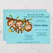 三重項はベビーシャワー招待状青いMM2をまねます 招待状 (正面/裏面)