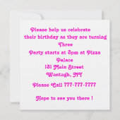三重項は3誕生日の招待を回しています 招待状 (裏面)