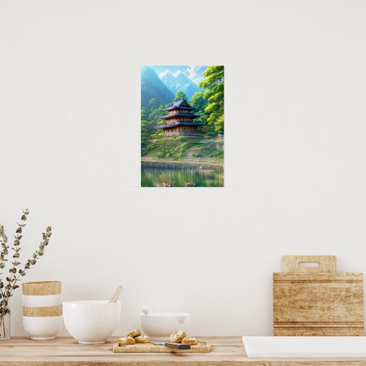 三階建ての日本の田舎の家 ポスター (キッチン)