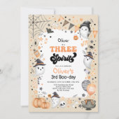 三霊 |かわいいハロウィーン幽霊3回目の誕生日 招待状 (正面)