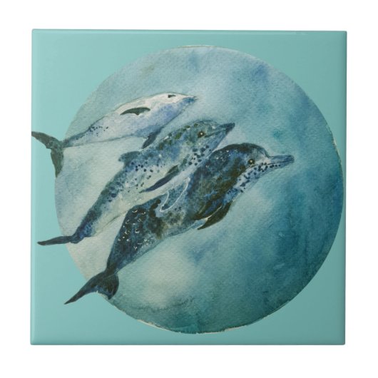 三頭のよくはしゃぐイルカ タイル (正面)