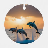三頭のイルカが日没を見て飛び跳ねた。 メタルオーナメント (正面)