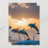 三頭のイルカが日没を見て飛び跳ねた。 招待状 (正面/裏面)