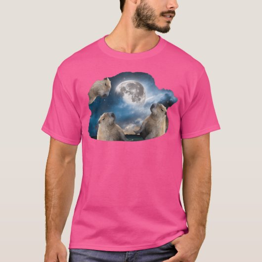 三頭のキャピバラと月 Tシャツ (正面)