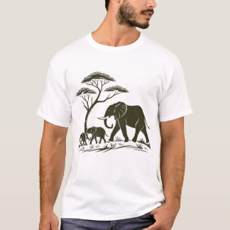 三頭の象のシルエット ミニマルアート Tシャツ