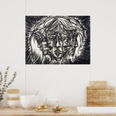 三顔金属病木炭スケッチ ポスター (キッチン)