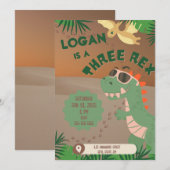 「三」レックス恐竜3回目の誕生日招待状 招待状 (正面/裏面)