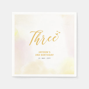三  黄色のハートと水彩の3rd誕生日 スタンダードカクテルナプキン
