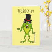 上おもしろい帽子漫画のカエル カード (黄色い花)