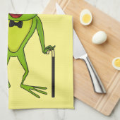 上おもしろい帽子漫画のカエル キッチンタオル (四つ折り)