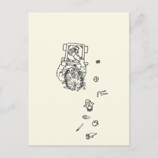 上からおもしろいでぐちゃぐちゃなスケッチをする子 ポストカード (正面)