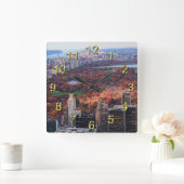 上からのビュー:オータムインセントラルパーク01 スクエア壁時計 (ホーム)