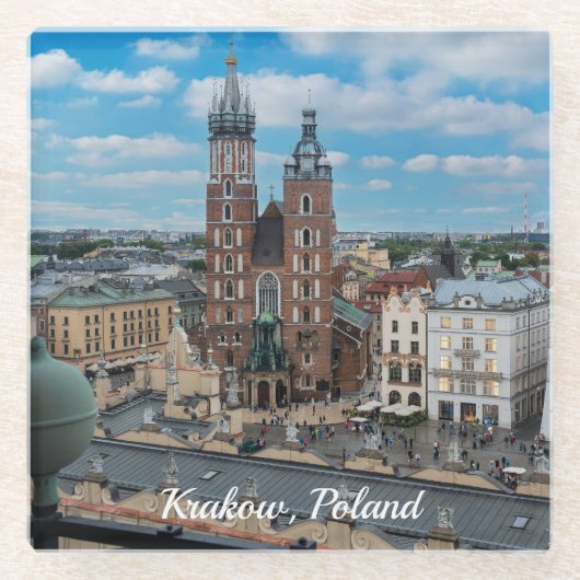 上からポーランドのクラクフ市の中心 ガラスコースター (正面)
