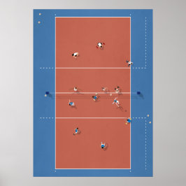 上から図解入りの、写真付きのバレーボールのコート ポスター