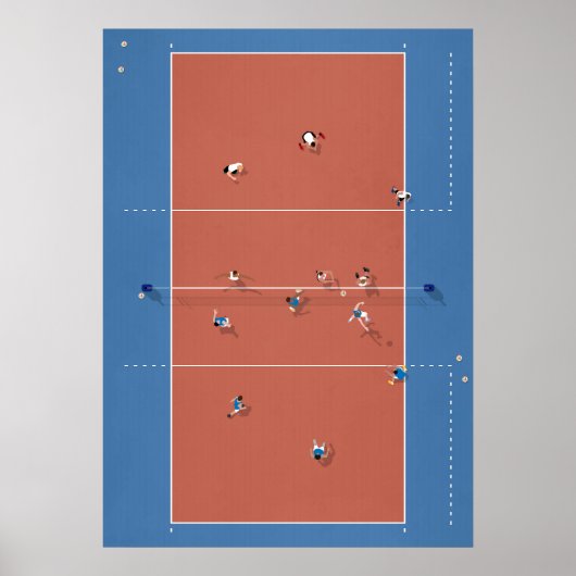 上から図解入りの、写真付きのバレーボールのコート ポスター (正面)
