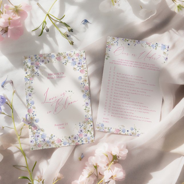 上か下かピンクフローラブライダルシャワーゲーム (Over or under? Pink Floral Bridal Shower Game)