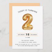 上がって上遠くに!バルーンをテーマにした2回目の誕生日パー 招待状 (正面/裏面)