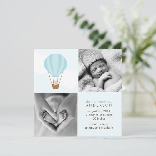 上がって上遠くに!男の子のベビーの出産のアナウンス 案内状 (スタンド正面)