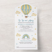上がって 上がって 離れて 黄色 青 熱気球 ベイビーシャワー オールインワン招待状 (内側)