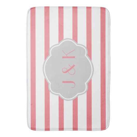 上がりましたまたは白のストライプwの灰色は、イニシャルを加えます バスマット (正面縦)