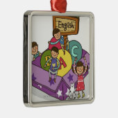 上がる腕および男の子の着席と立っている女の子 メタルオーナメント (右)