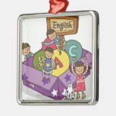 上がる腕および男の子の着席と立っている女の子 メタルオーナメント (左)