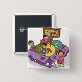 上がる腕および男の子の着席と立っている女の子 缶バッジ (正面&裏面)