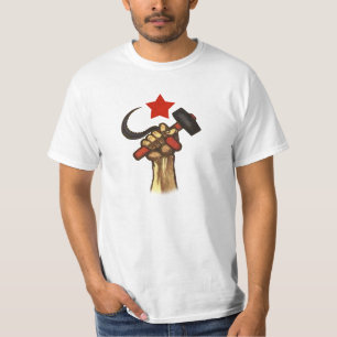 上げられた握りこぶしのソ連国旗のワイシャツ Tシャツ
